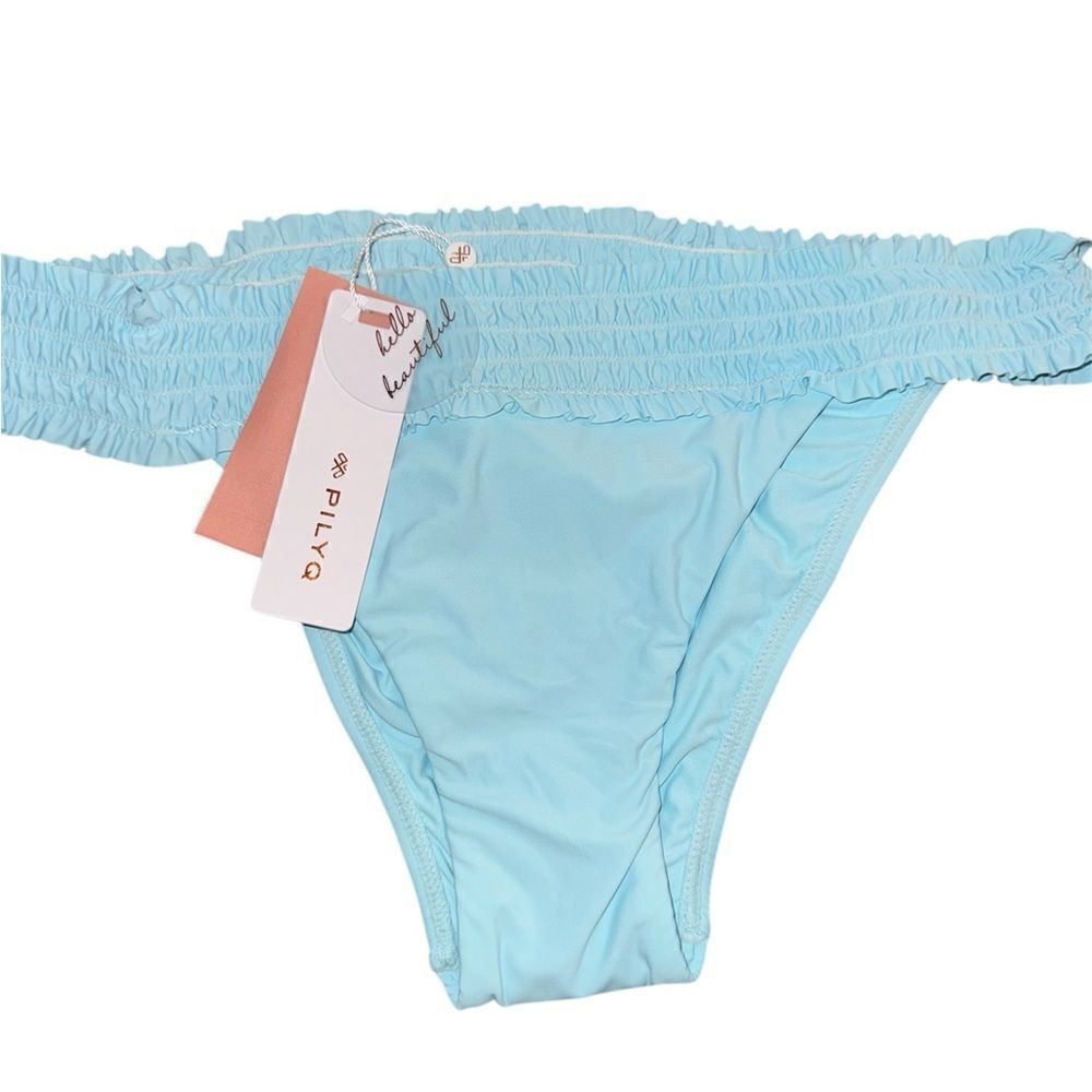 Pilyq Platinum NWT Smocked Banded Teeny Bikini Bottom in Cabana Blue Size Large